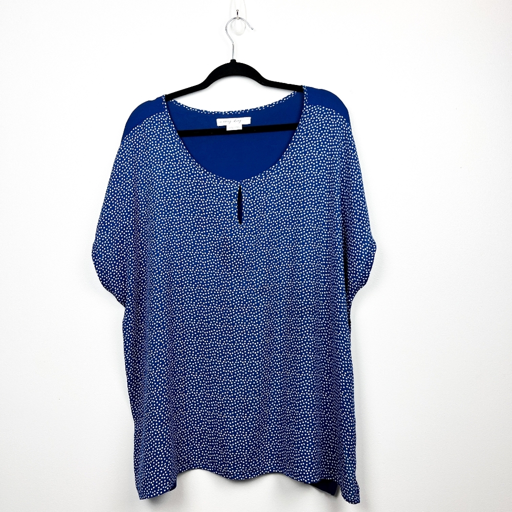 Penningtons Blue and White Polka Dot Scoop Neck Blouse